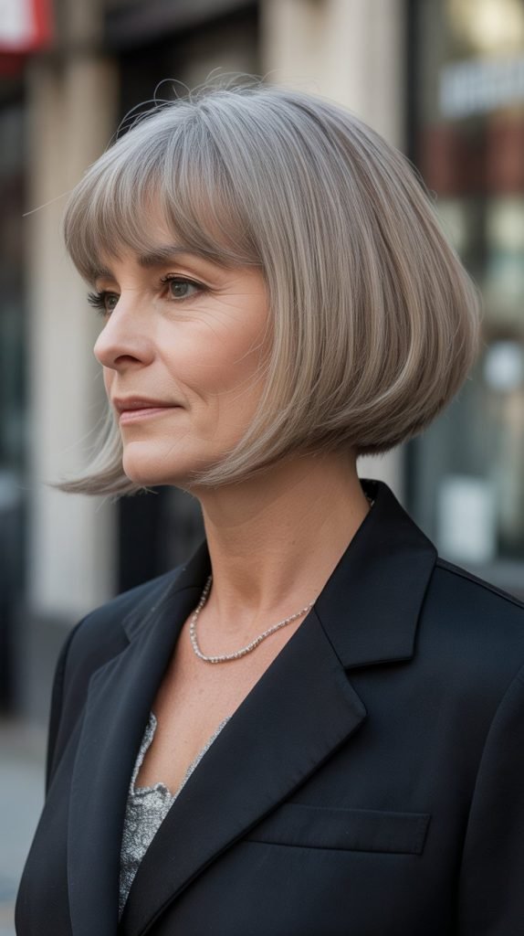  Angled Long Bob with Curtain Bangs