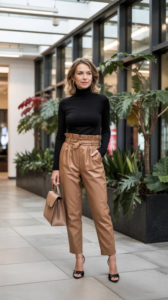  Fitted Pullover with Paper Bag Waist Pants