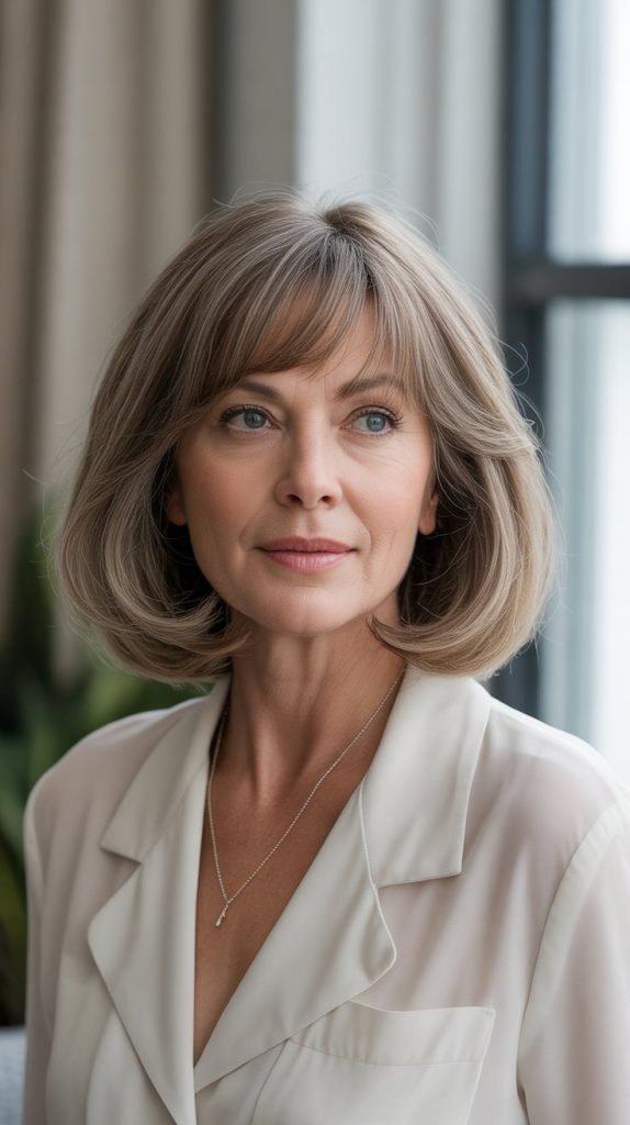 33. Classic Long Bob with Soft Wispy Bangs