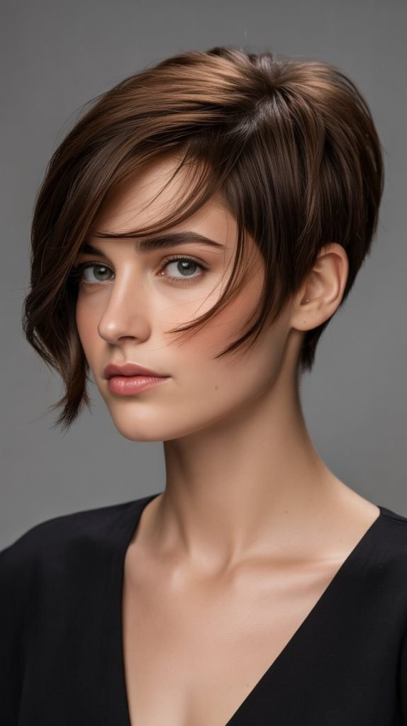 Side-Swept Pixie with Long Bangs