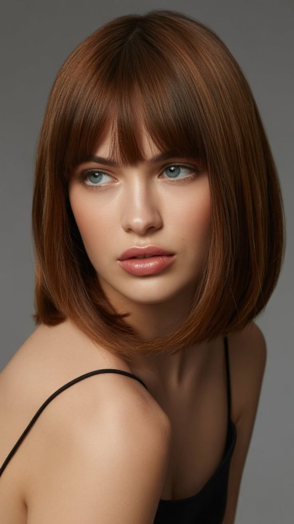 10. Sleek Long Bob with Curtain Bangs and Middle Part