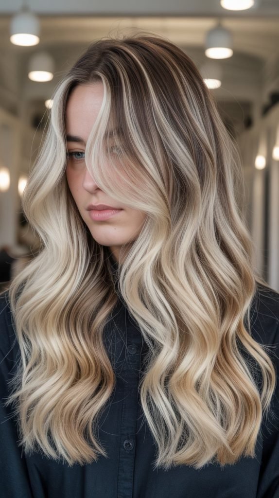 23. Blonde Balayage with Root Shadow