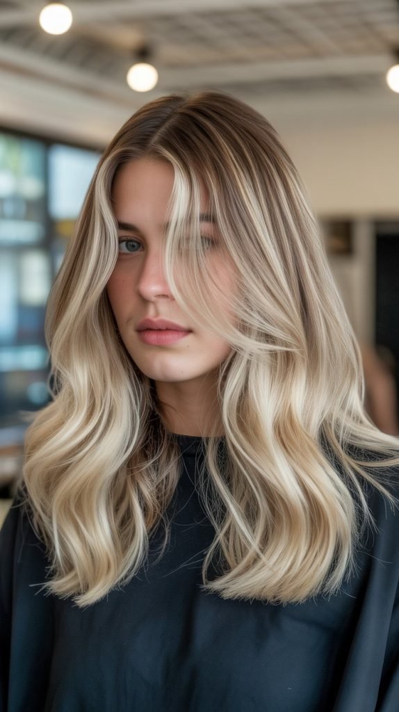 22. Blonde Balayage with Root Shadow