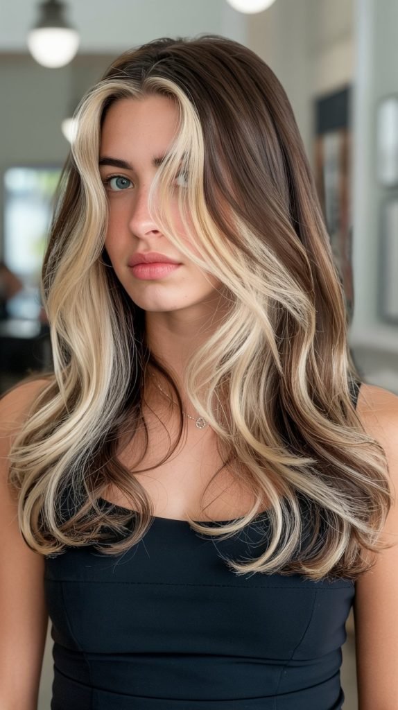 32. Blonde Highlights on Dark Brown