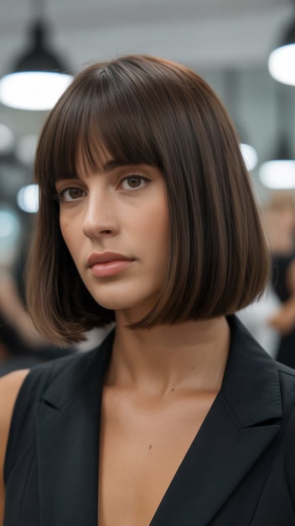 Blunt Lob with Soft Curtain Bangs Contrast