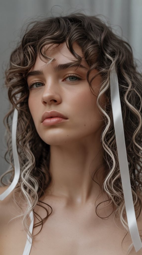 25. Ribbons of Platinum Throughout Brunette Curls