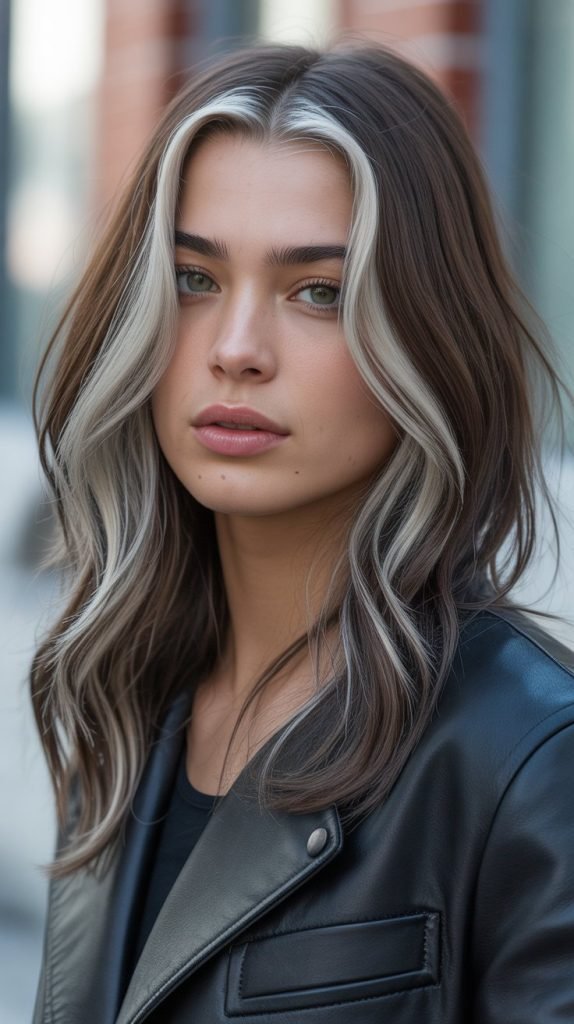 Cool-Toned Brunette with Silver Streaks