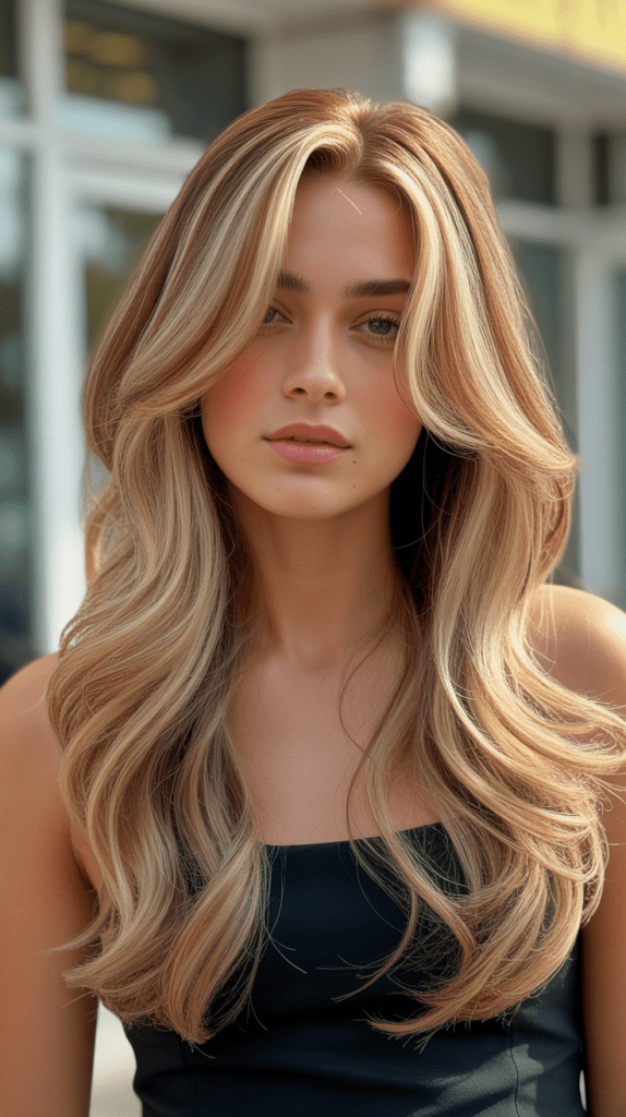 Warm Blonde Highlights with Cascading Layers