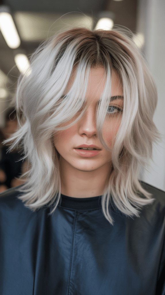 Platinum Blonde Balayage with Choppy Layers