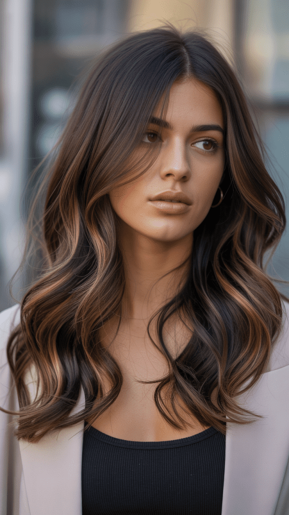 Dark Brown with Chunky Caramel Highlights