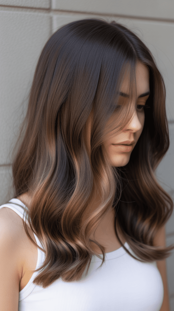 Dark Brown Root Shadow with Lighter Ends