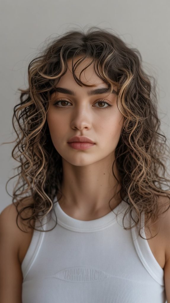 21. Subtle Blonde Babylights in Dark Curls