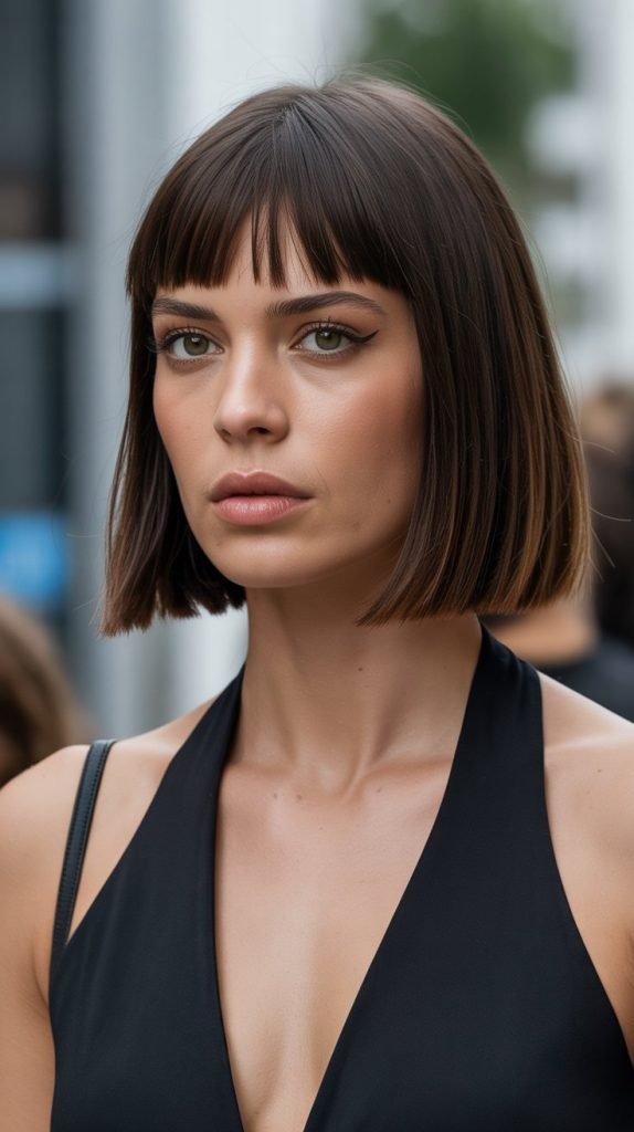 Blunt Cut Long Bob with Heavy Curtain Bangs