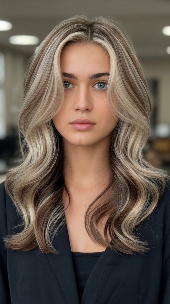 18. Blonde Frosted Highlights with Coffee Lowlights