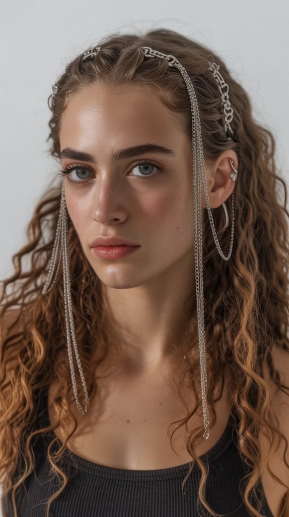 . Half Up with Chain Hair Jewelry