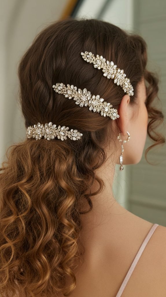 Half Up with Jeweled Barrettes