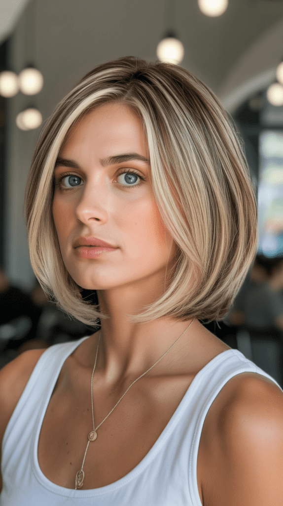 Creamy Blonde Highlights on Layered Bob