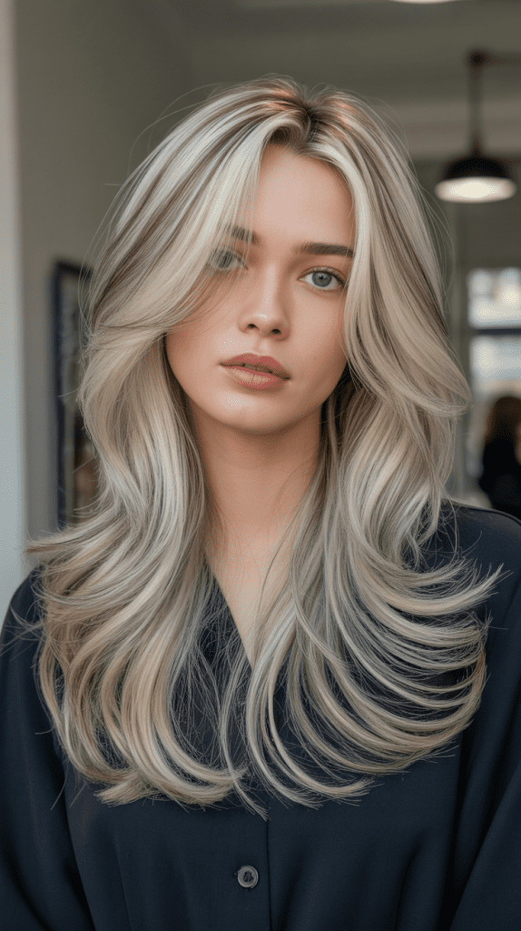 Moonlight Blonde Highlights with Layered Extensions