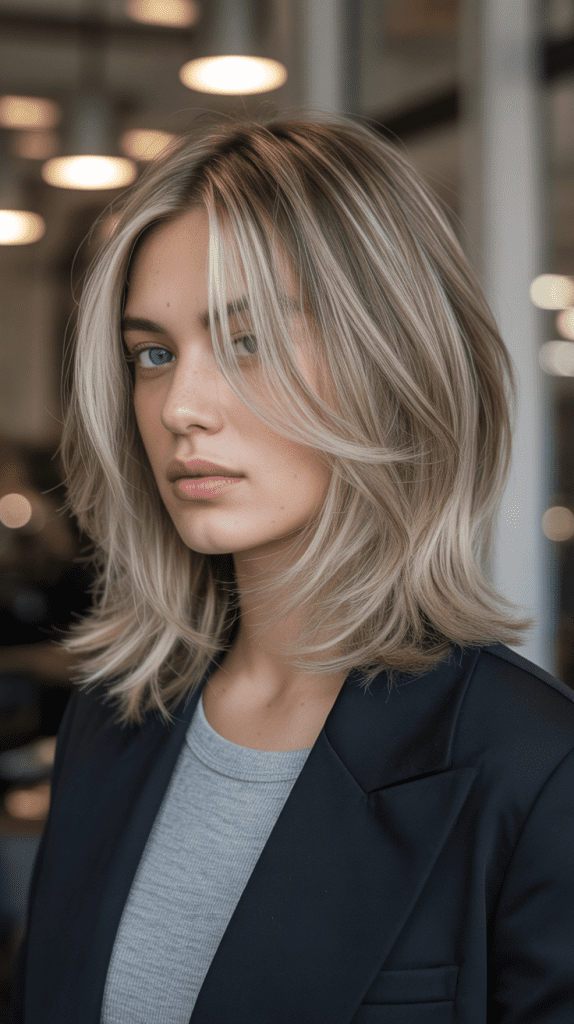 Smoky Blonde Highlights on Layered Lob