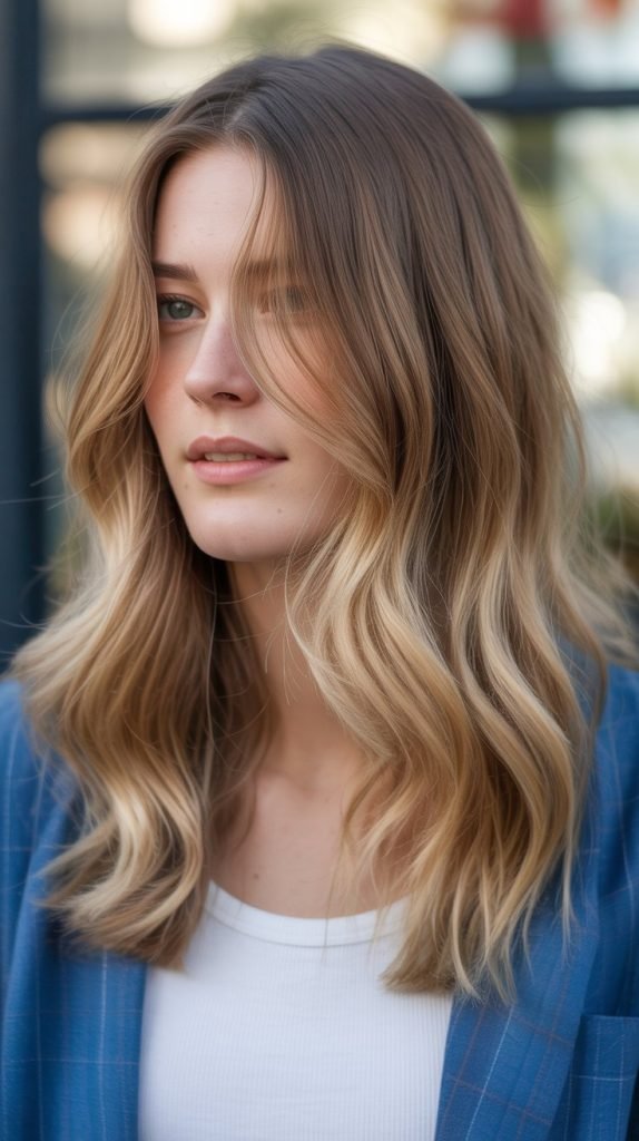 31. Soft Blonde Balayage on Light Brown