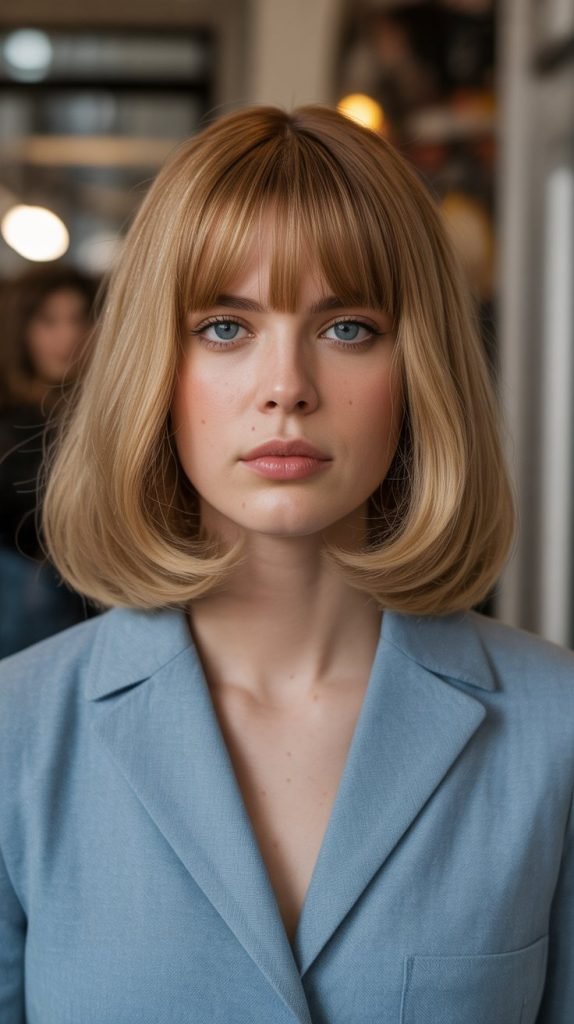 22. Long Bob with Curtain Bangs and Flipped Ends