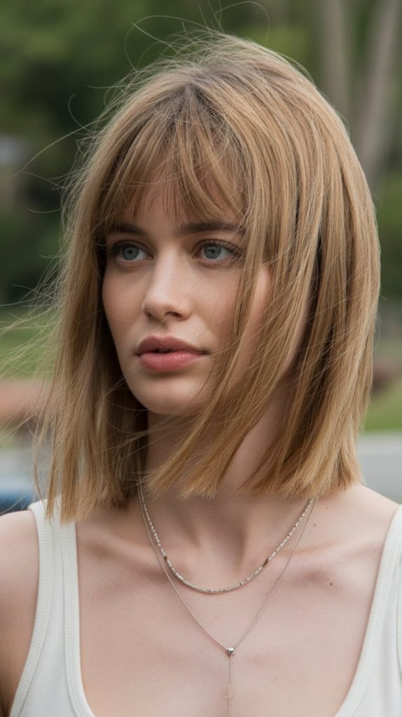 14. Long Bob with Curtain Bangs and Undone Texture