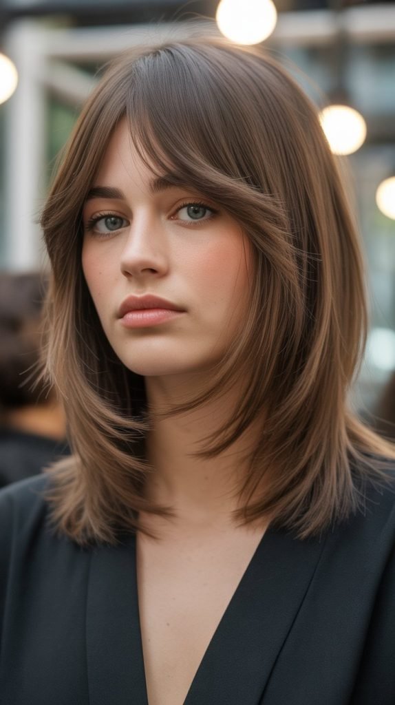 15. Long Bob with Feathered Curtain Bangs