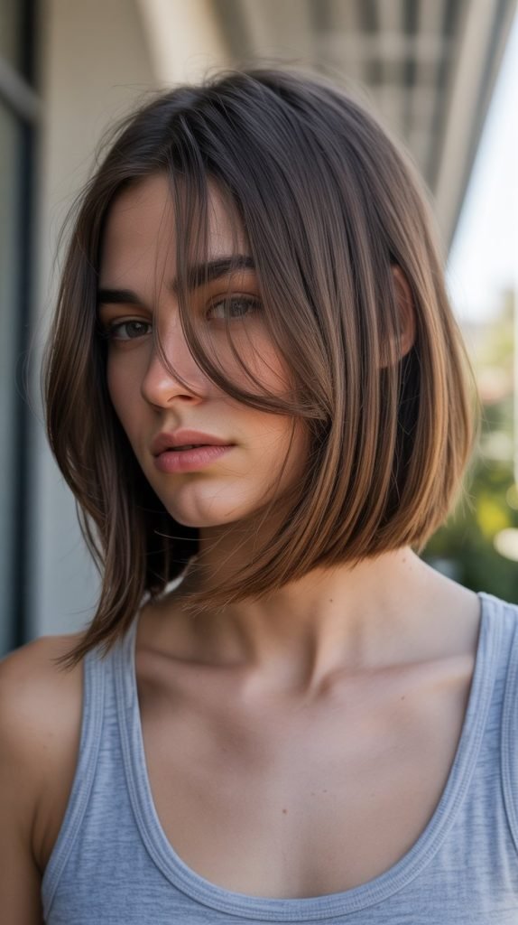 13. Long Bob with Side-Parted Curtain Bangs