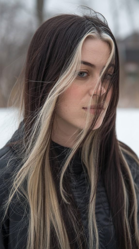 11. Ash-Blonde Highlights on Dark Hair