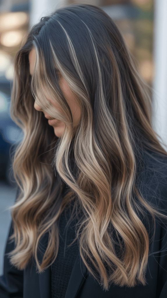 Blonde Highlights on Long Dark Hair