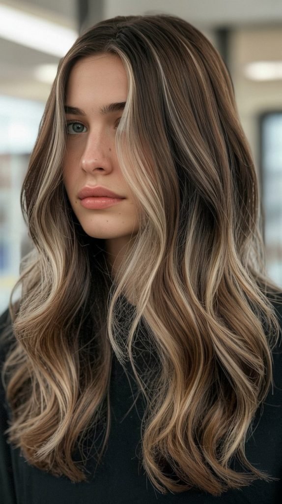 21. Ash-Blonde Highlights on Medium Brown Hair