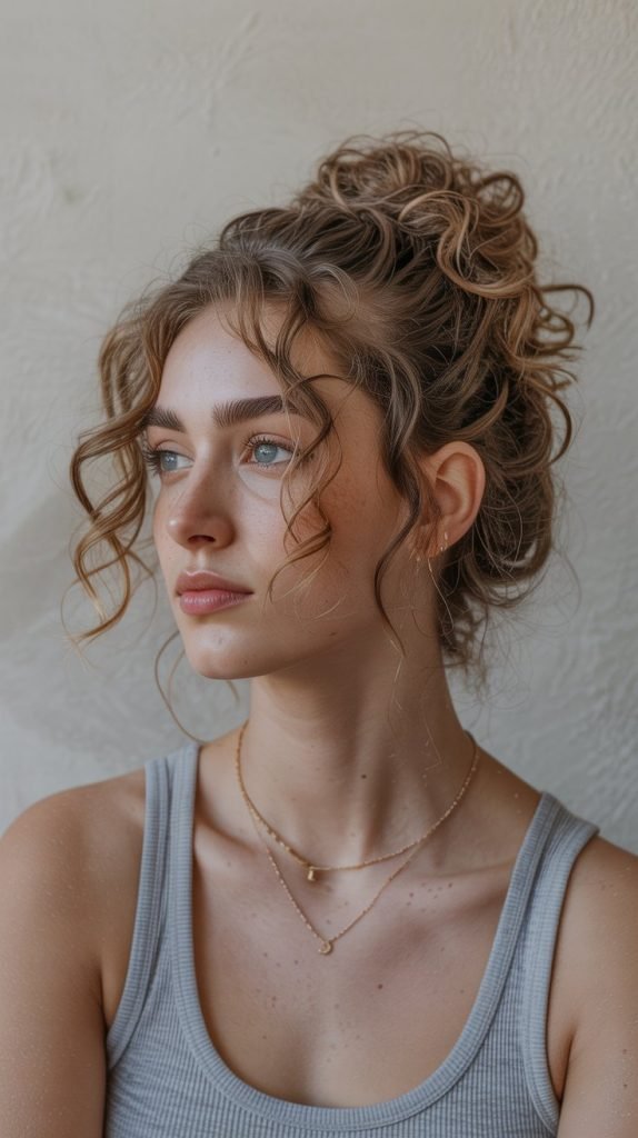 Messy Half Up Bun with Curly Texture