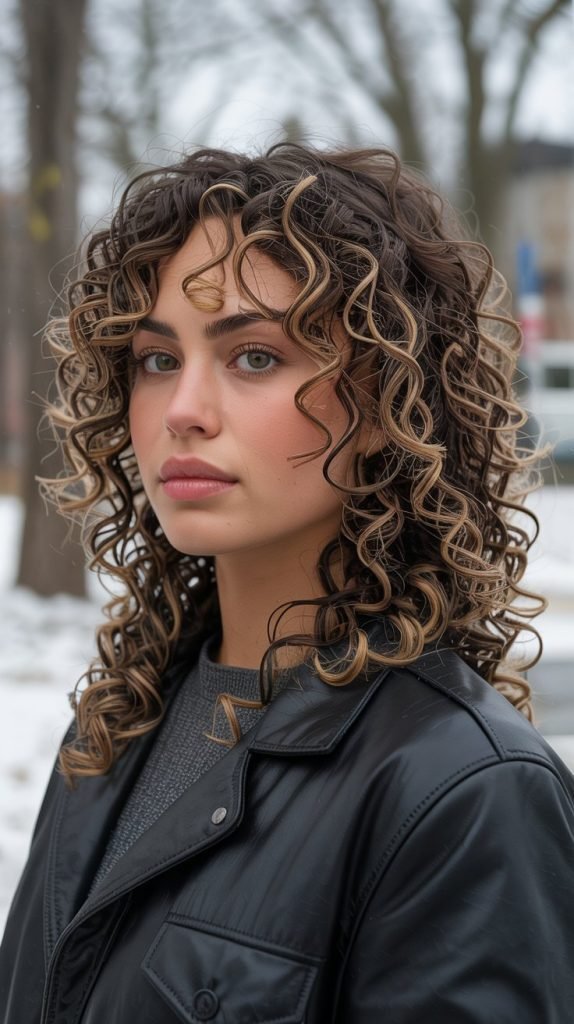 17. Ash-Blonde Highlights on Curly Hair