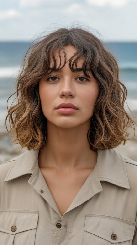 Wavy Lob with Curtain Bangs for Natural Texture Enhancement
