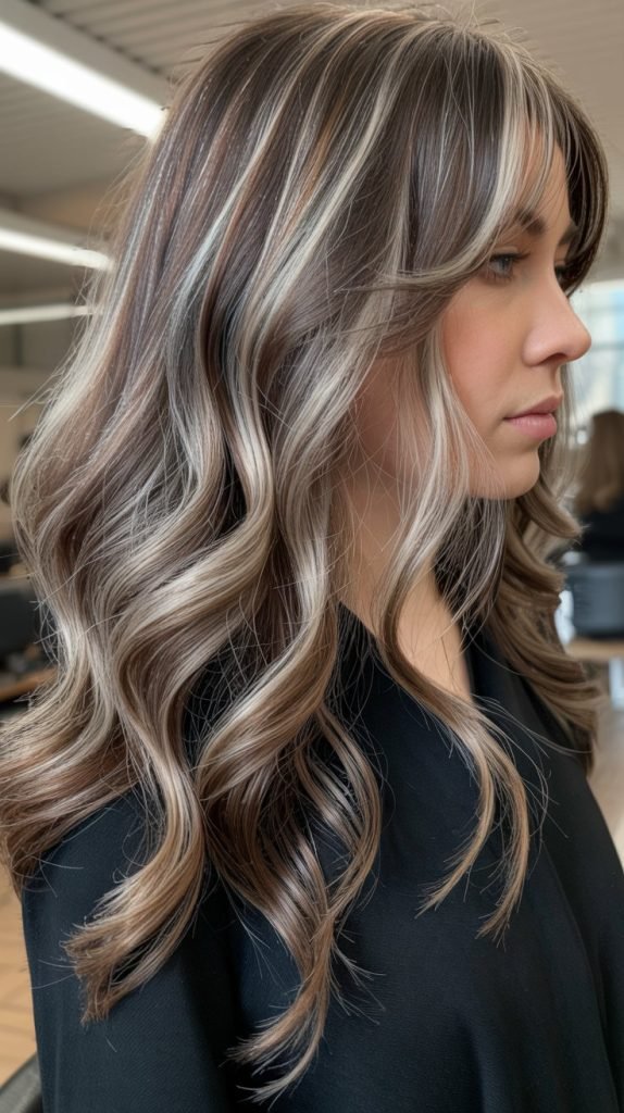 27. Ash-Brown Highlights for Thick Hair