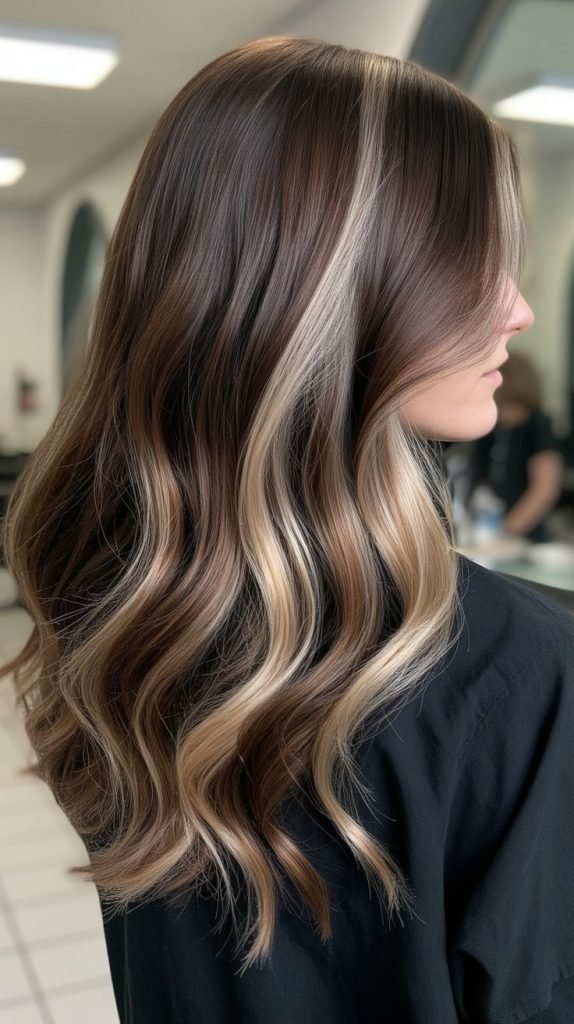 16. Blonde Balayage on Dark Chocolate Brown