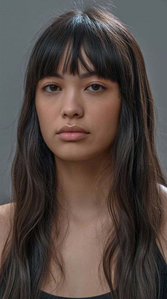 Long Hair with Blunt Bangs