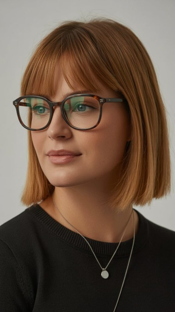 Combining Long Bob with Curtain Bangs and Glasses