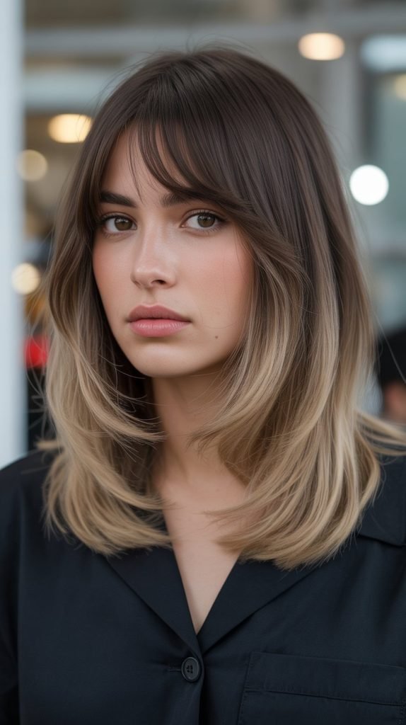 Long Bob with Curtain Bangs and Ombré