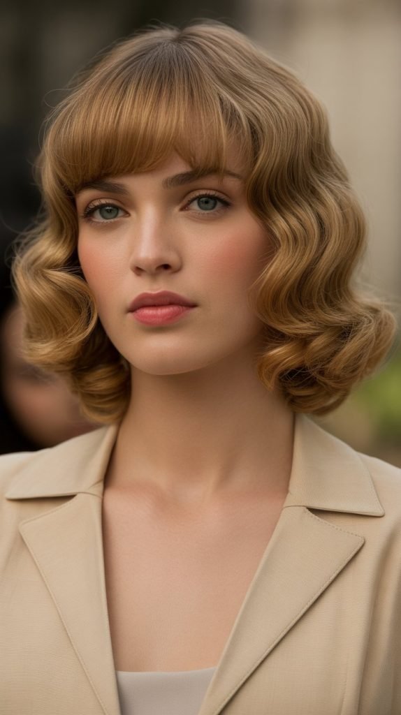  Long Bob with Curtain Bangs and Finger Waves
