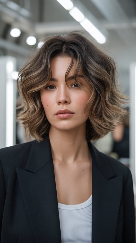  Voluminous Long Bob with Feathered Curtain Bangs
