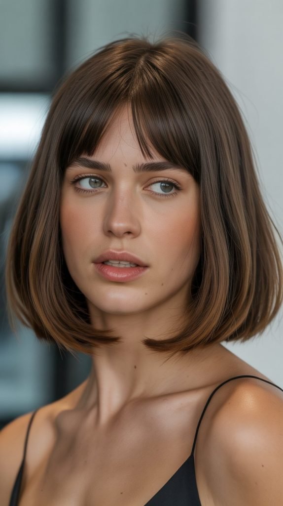  Long Bob with Curtain Bangs and Glossy Finish