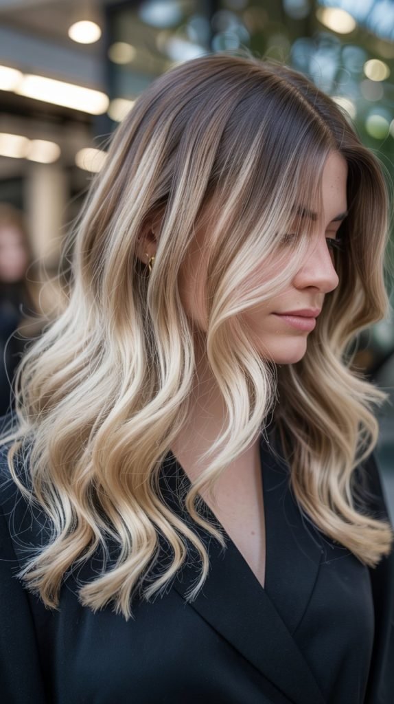 23. Blonde Balayage with Root Smudge