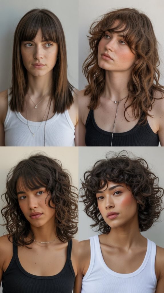 Inverted Bob with Curtain Bangs for Different Hair Textures