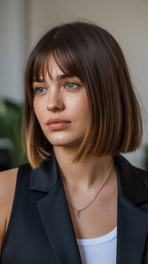 Sleek Lob with Micro Curtain Bangs