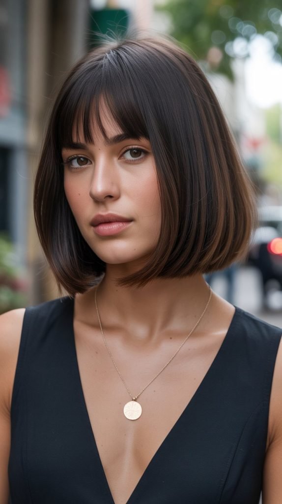  Sleek Long Bob with Micro Bangs and Layers