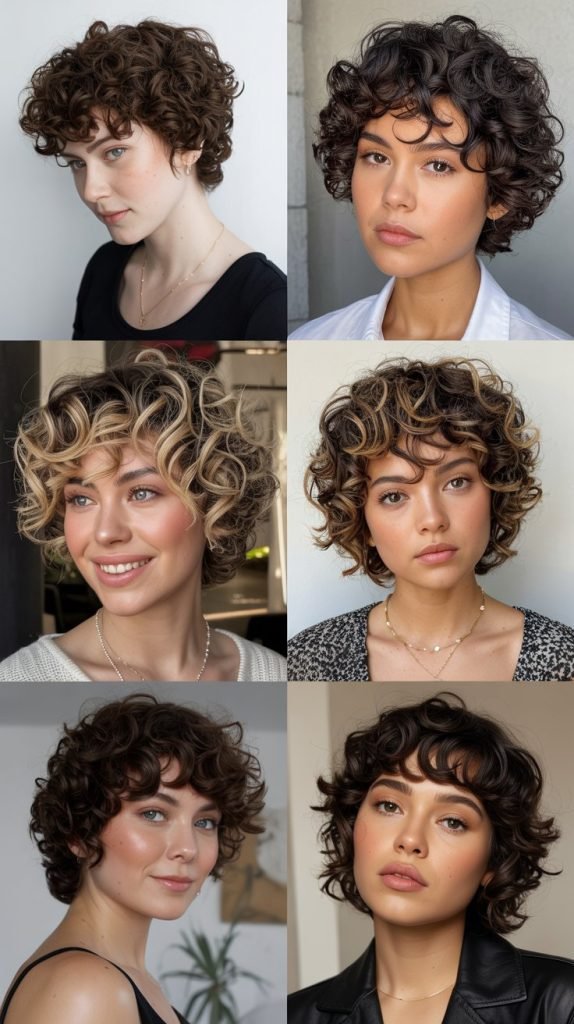 8. Curly Pixie With Textured Bangs