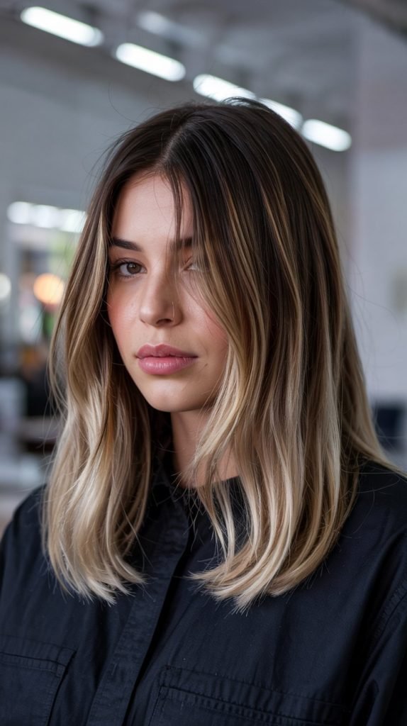 Ombre Long Bob with Gradient Curtain Bangs