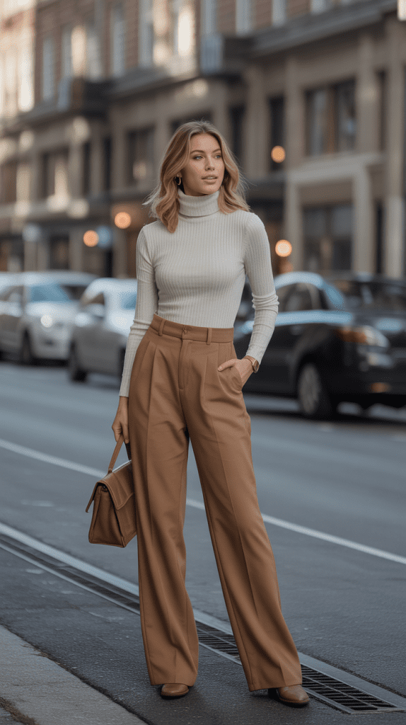 Turtleneck Bodysuit with High-Waisted Trousers