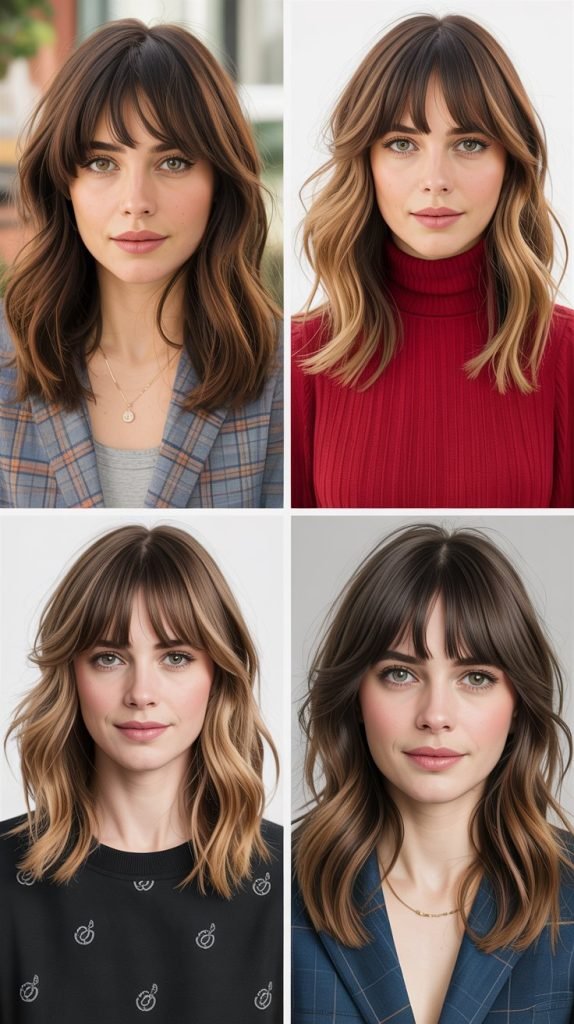  Blunt Curtain Bangs With Medium Layered Hair